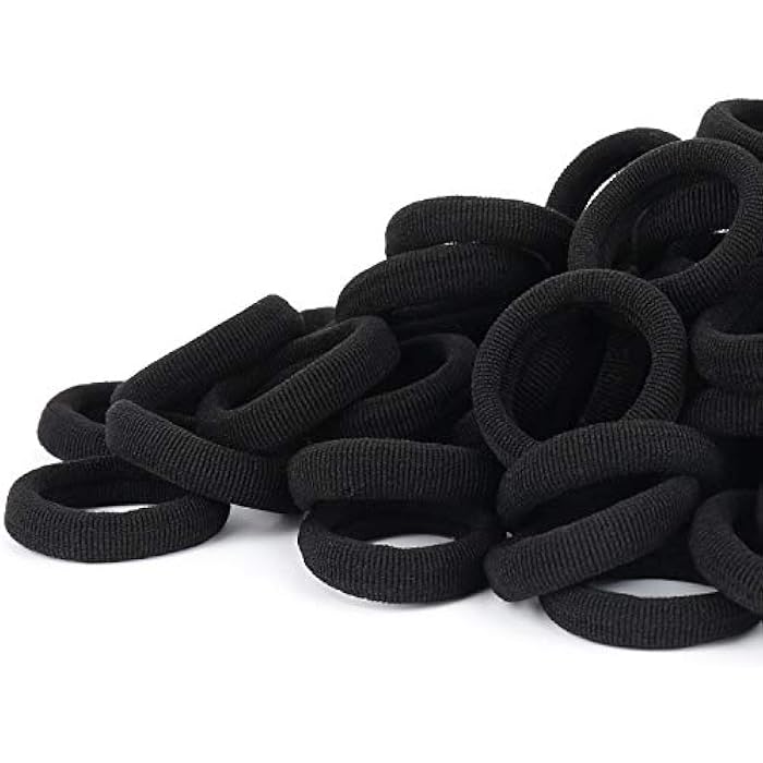 Qarwayoc Black Seamless Hair Ties – Cotton Hair Bands – Tiny Elastics Ponytail Holders for Toddlers, 1 Inch in Diameter, Black, by Nspring - Image 1